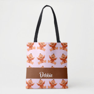 Custom name crying babies on pink tote bag