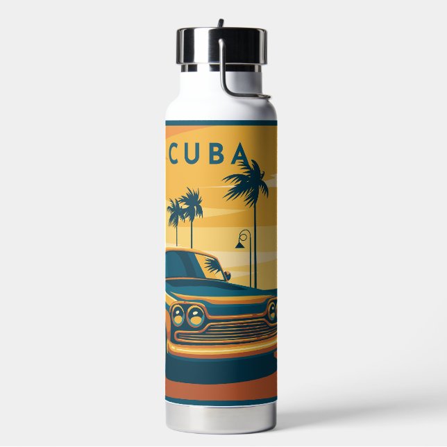Custom Name Cuba Car Illustration Water Bottle (Left)