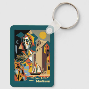 Custom Name Cubist Malaga Key Ring