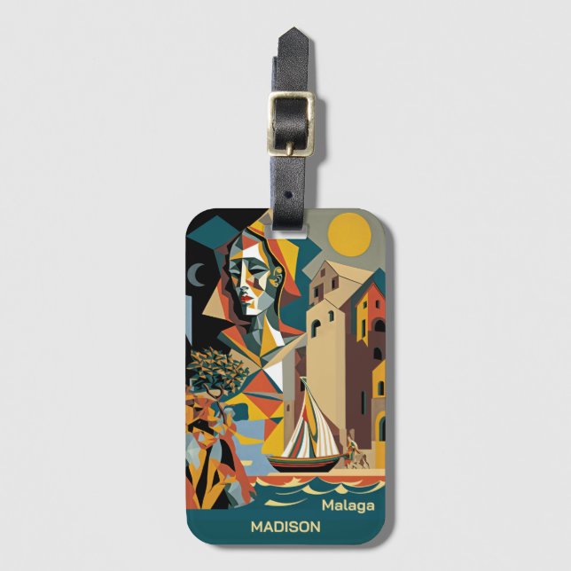 Custom Name Cubist Malaga Luggage Tag (Front Vertical)