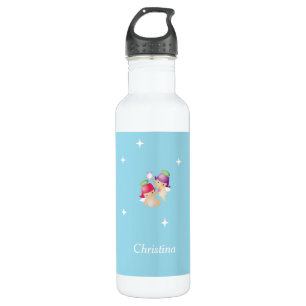 Custom name cute angels on blue 710 ml water bottle