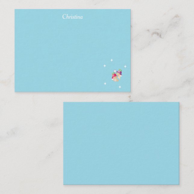 Custom name cute angels on blue card (Front/Back)