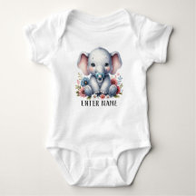 Custom Name Cute Baby Girl Elephant Baby Bodysuit
