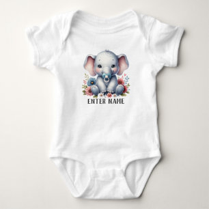 Custom Name Cute Baby Girl Elephant Baby Bodysuit