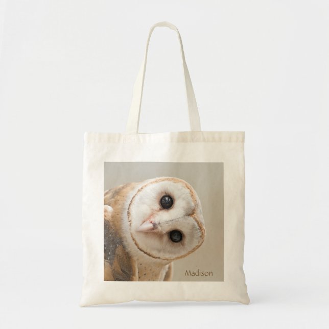 Custom Name Cute Barn Owl Tote Bag (Front)