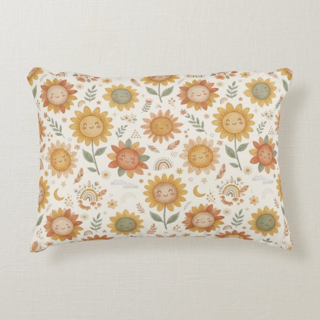 Custom Name Cute Boho Sunflower Nursery Sun Decorative Cushion (Front)
