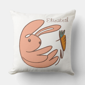 Custom Name Cute Bunny & Carrot Animal Art Nursery Cushion