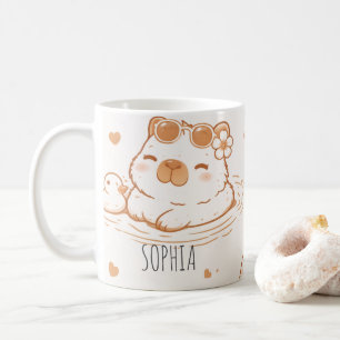 Custom Name Cute Capybara With Sunglasses Kids Coffee Mug