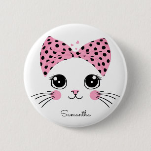 Custom Name Cute Cat Face 6 Cm Round Badge
