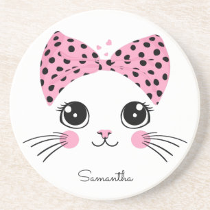 Custom Name Cute Cat Face Coaster