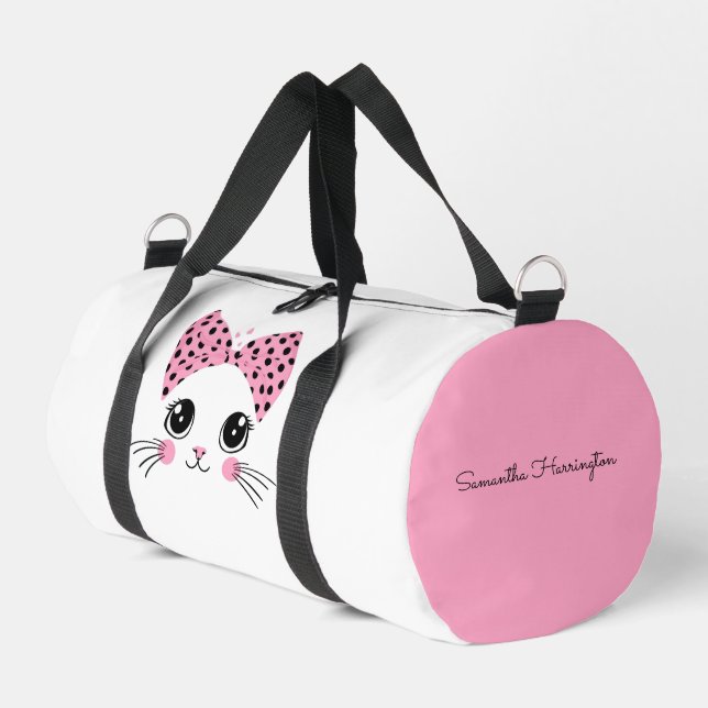 Custom Name Cute Cat Face Duffle Bag (Left Corner)