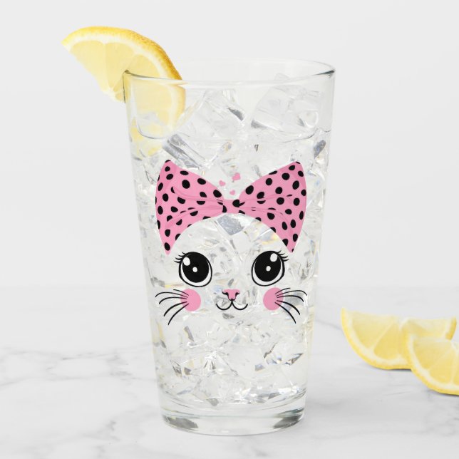 Custom Name Cute Cat Face Glass (Front Ice)