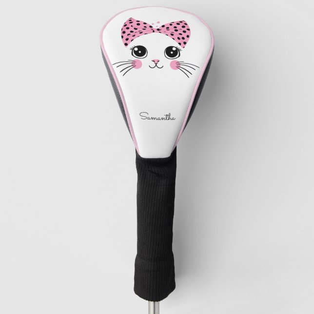 Custom Name Cute Cat Face Golf Head Cover (Front)