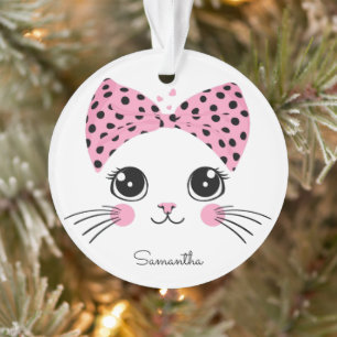 Custom Name Cute Cat Face Ornament