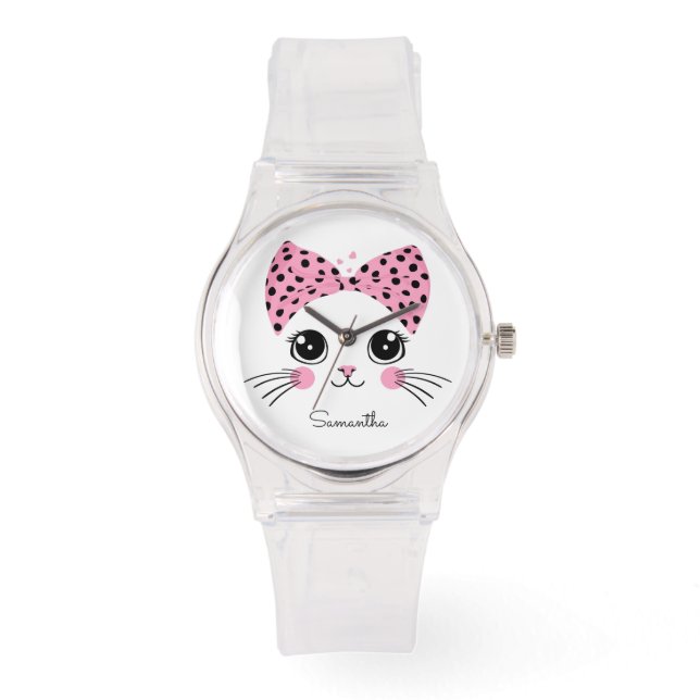 Custom Name Cute Cat Face Watch (Front)