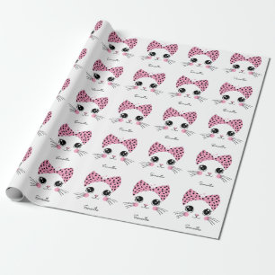 Custom Name Cute Cat Face Wrapping Paper