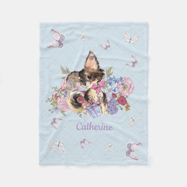 Custom name Cute Chihuahua Puppy Fleece Blanket (Front)