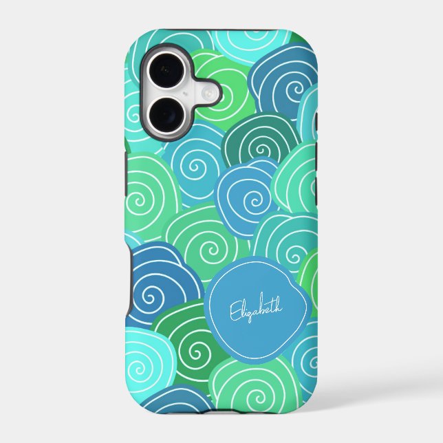 Custom Name Cute Cool Unique Blue Green Pattern (Back)