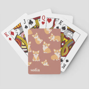 Custom Name Cute Corgi Pattern for Dog Lover Playing Cards