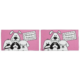 Custom Name Cute Dog Doodles Pillowcase