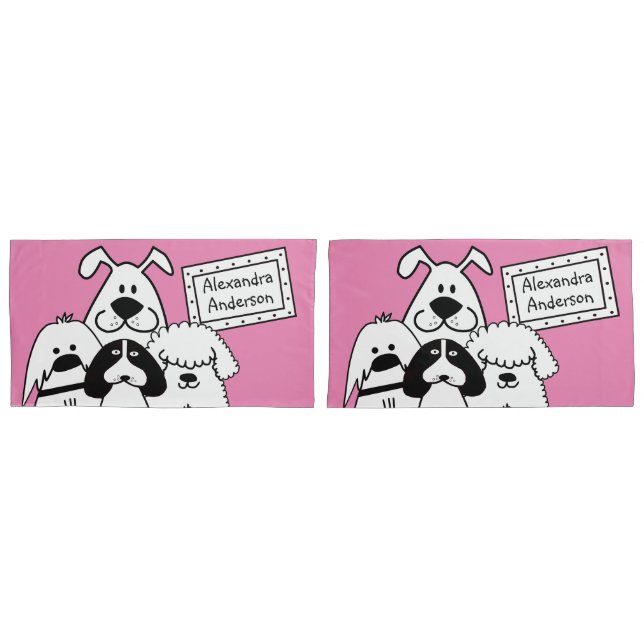 Custom Name Cute Dog Doodles Pillowcase (Front-Set)