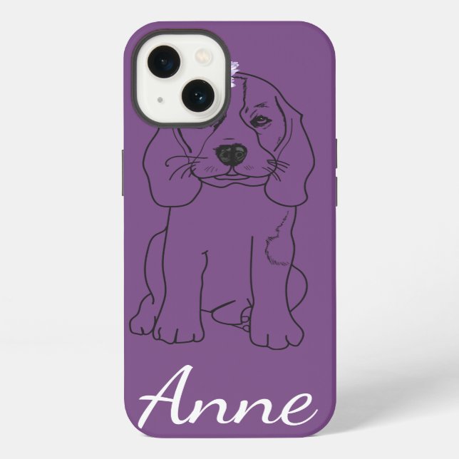Custom Name Cute Dog, Flowers iPhone Case (Back)
