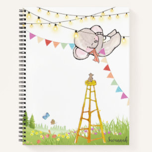 Custom Name Cute Elephant Colourful Notebook