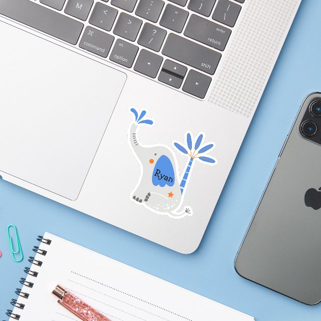 Custom Name Cute Elephant with Palm Tree Laptop (Laptop w/ iPhone)