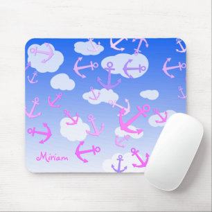 Custom Name, Cute Floating Anchors, Pastel Colors Mouse Mat