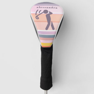 Custom Name Cute Fun Pastel Stripes Purple Peach  Golf Head Cover