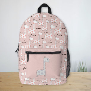 Custom Name Cute Giraffe Pattern Girl's Pink Printed Backpack