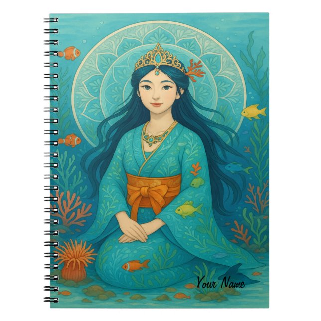 Custom Name Cute girl’s Japanese Mermaid Princess Notebook (Front)