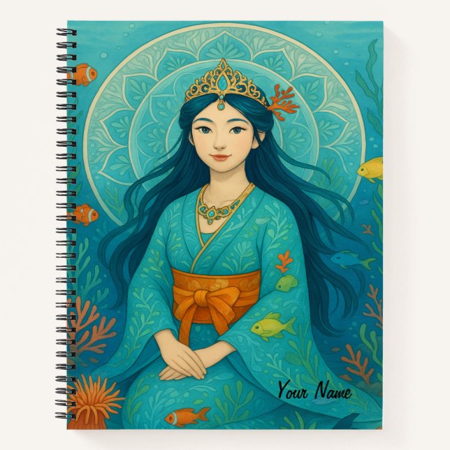 Custom Name Cute girl’s Japanese Mermaid Princess Notebook (Front)