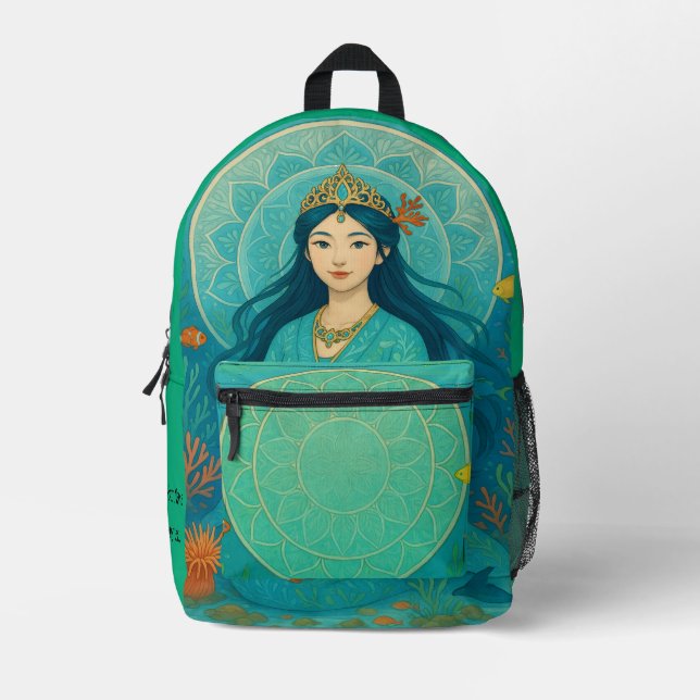 Custom Name Cute girl’s Japanese Mermaid Princess Printed Backpack (Front)