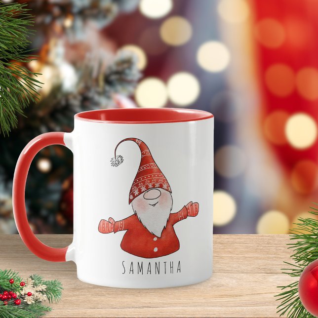 Custom Name Cute Gnome Red Christmas Mug (Creator Uploaded)