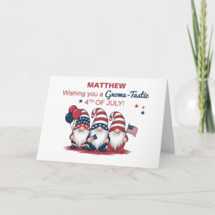 Custom Name Cute Gnomes Fourth of July Card