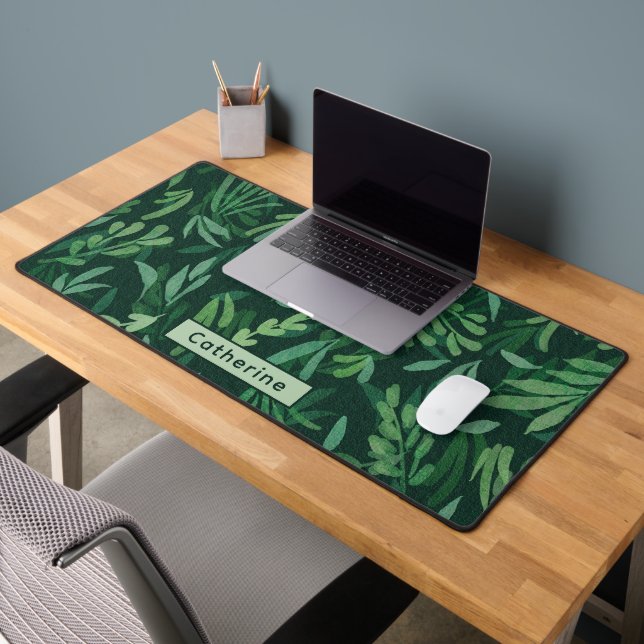 Custom Name Cute Green Botanical Office Decor Desk Mat (Office 2)