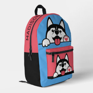Custom Name Cute Huskies Printed Backpack
