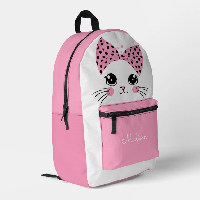 Custom Name Cute Kitten Printed Backpack (Back Corner Left)