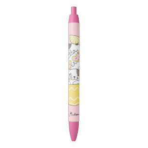 Custom Name Cute Kittens Black Ink Pen