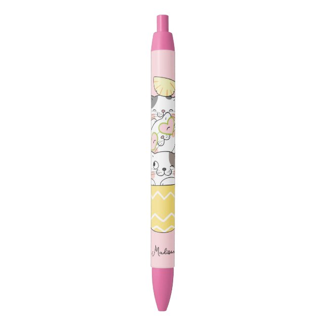 Custom Name Cute Kittens Black Ink Pen (Front Vertical)