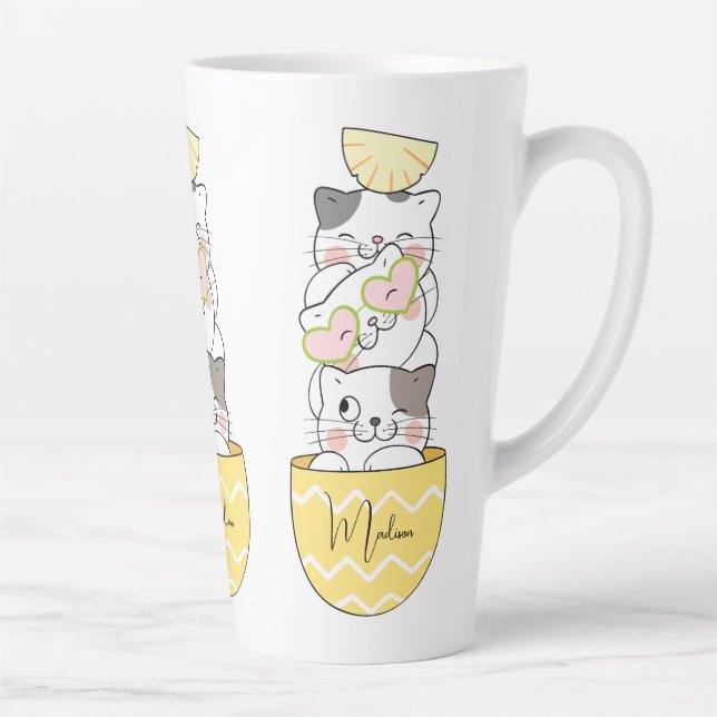 Custom Name Cute Kittens Latte Mug (Right)