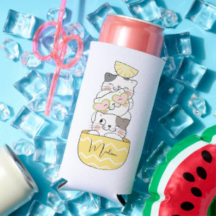 Custom Name Cute Kittens Seltzer Can Cooler