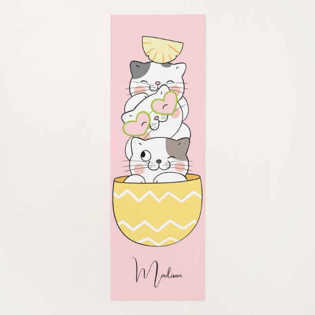 Custom Name Cute Kittens Yoga Mat (Back)