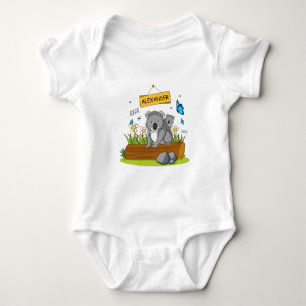 Custom Name cute Koala & Butterfly Garden Baby Bodysuit