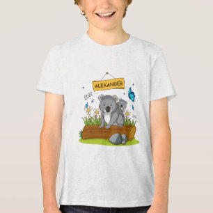 Custom Name cute Koala & Butterfly Garden Tri-Blend Shirt