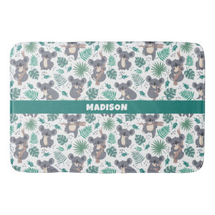 Custom Name Cute Koalas Pattern Bath Mat