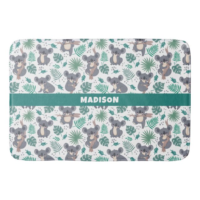 Custom Name Cute Koalas Pattern Bath Mat (Front)