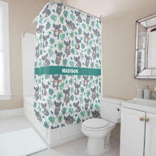 Custom Name Cute Koalas Pattern Shower Curtain