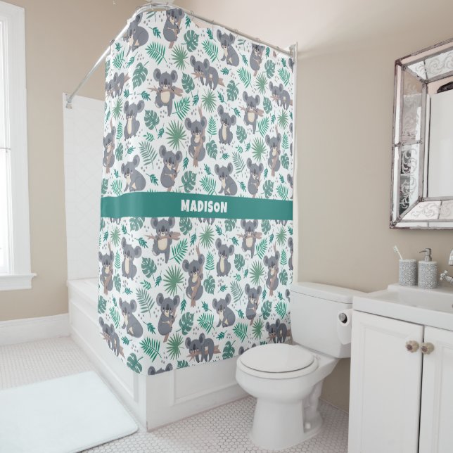 Custom Name Cute Koalas Pattern Shower Curtain (In Situ)